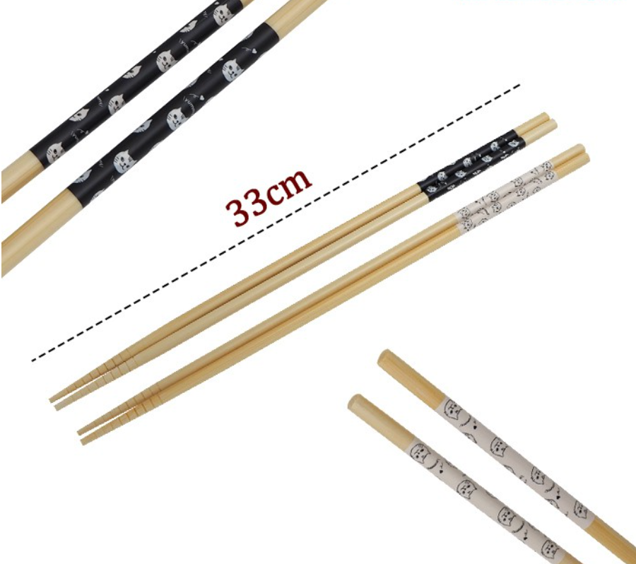 日本製 - 貓圖案特長筷子 33厘米 (一套兩對)