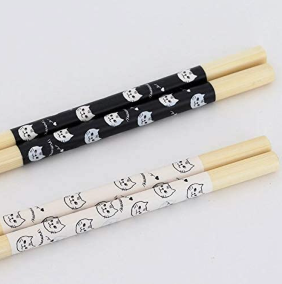 日本製 - 貓圖案特長筷子 33厘米 (一套兩對)